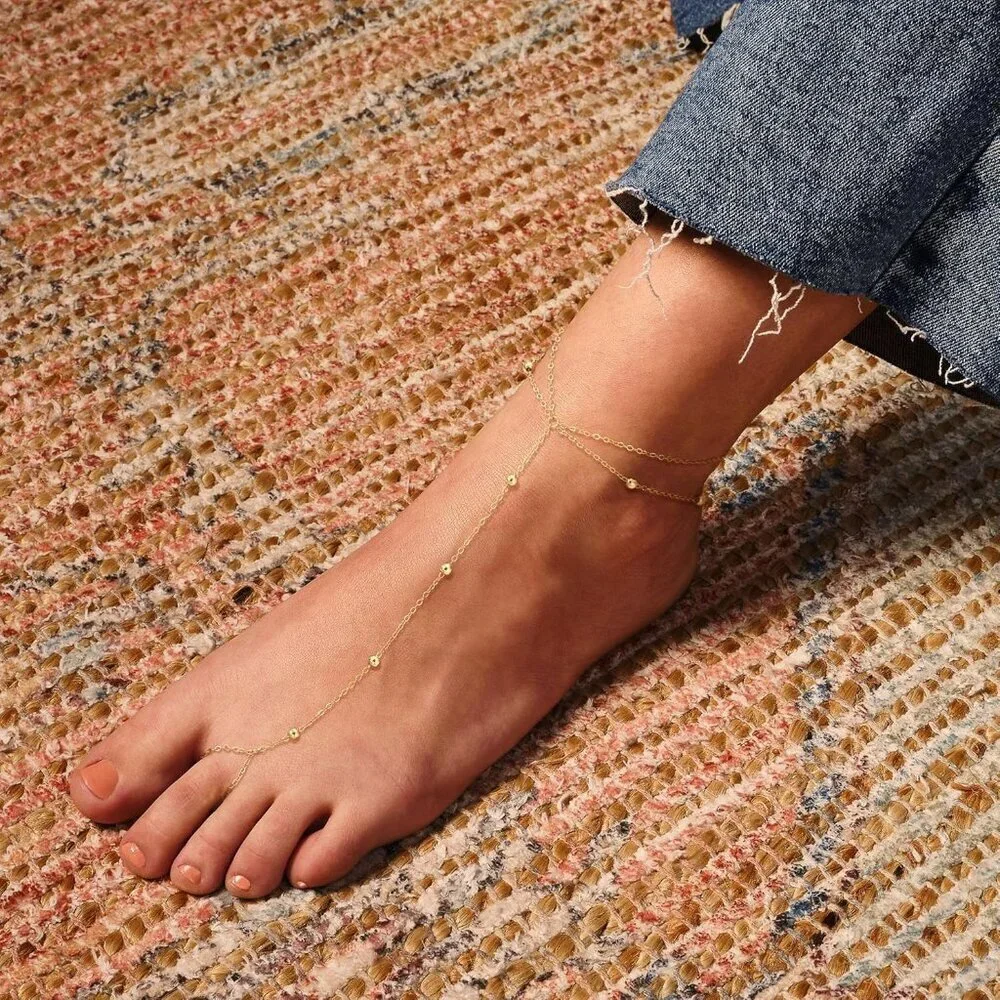 Dainty Gold Ankle Bracelet Brass Bead Chain Adjustable Foot Jewelry Gift